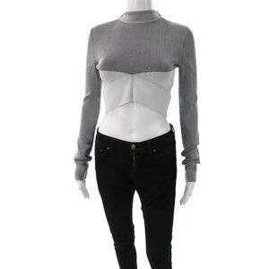 Dion Lee Women Cropped Mock Neck Long Sleeve Gray Top Designer Size 6